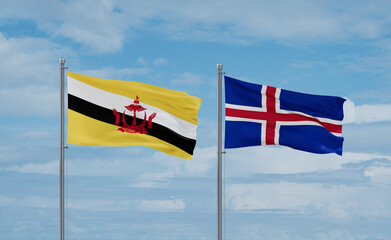 Iceland and Brunei flags, country relationship concept
