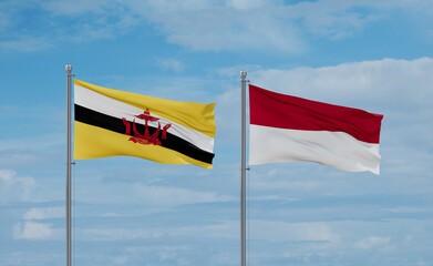 Indonesia and Brunei flags, country relationship concept