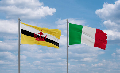 Italy and Brunei flags, country relationship concept
