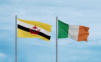 Ireland and Brunei flags, country relationship concept