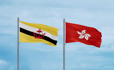 Hong Kong and Brunei flags, country relationship concept