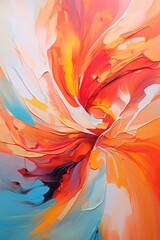 Vibrant abstract painting with bright splashes of red, orange, and yellow in a modern futuristic style, perfect for adding energy and movement to your designs.
