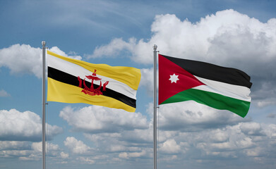 Jordan and Brunei flags, country relationship concept