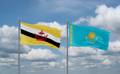 Kazakhstan and Brunei flags, country relationship concept