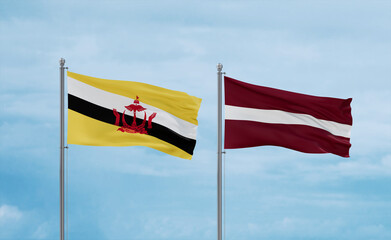 Latvia and Brunei flags, country relationship concept