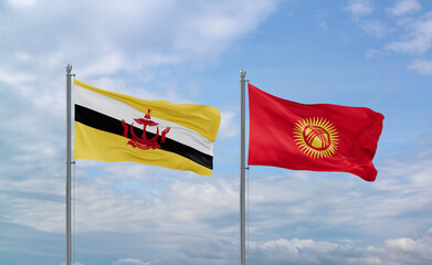 Kyrgyzstan and Brunei flags, country relationship concept