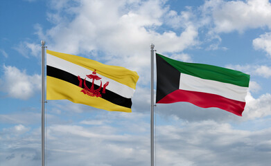 Kuwait and Brunei flags, country relationship concept