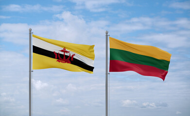 Lithuania and Brunei flags, country relationship concept