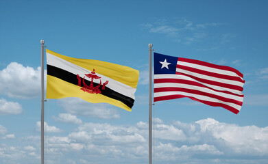 Liberia and Brunei flags, country relationship concept