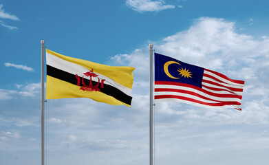 Malaysia and Brunei flags, country relationship concept