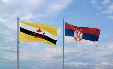 Serbia and Brunei flags, country relationship concept