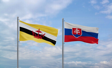 Slovakia and Brunei flags, country relationship concept