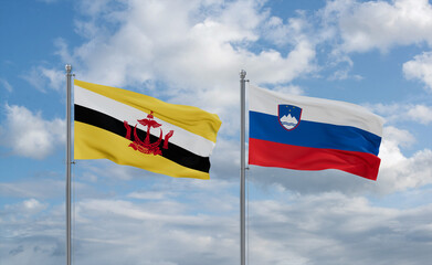 Slovenia and Brunei flags, country relationship concept