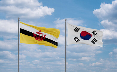 South Korea and Brunei flags, country relationship concept