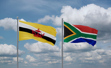 South Africa and Brunei flags, country relationship concept