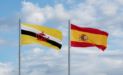 Spain and Brunei flags, country relationship concept