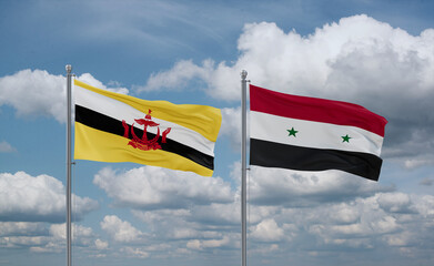 Syrian and Brunei flags, country relationship concept