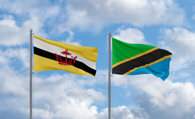 Tanzania and Brunei flags, country relationship concept