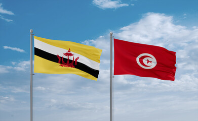 Tunisia and Brunei flags, country relationship concept