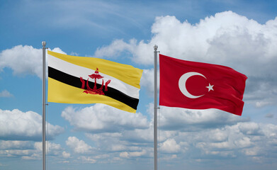 Turkey and Brunei flags, country relationship concept