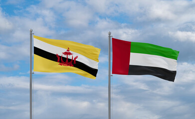 UAE and Brunei flags, country relationship concept