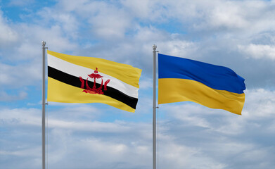 Ukraine and Brunei flags, country relationship concept