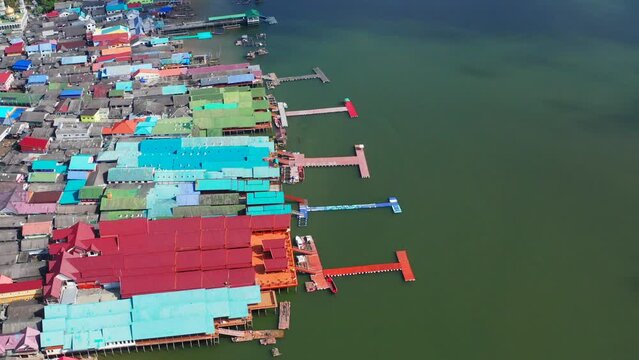 Aerial view of Ko Panyi or Koh Panyee muslim fishing village in Phang Nga Province, Thailand