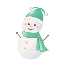 Cute snowman and green scarf