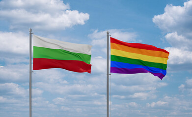 Gay Pride and Bulgaria flags, country relationship concept