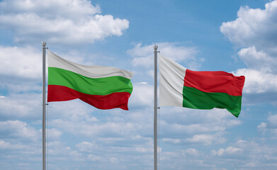 Madagascar and Bulgaria flags, country relationship concept