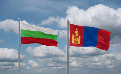Mongolia and Bulgaria flags, country relationship concept
