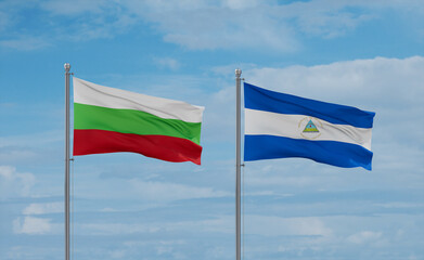 Nicaragua and Bulgaria flags, country relationship concept
