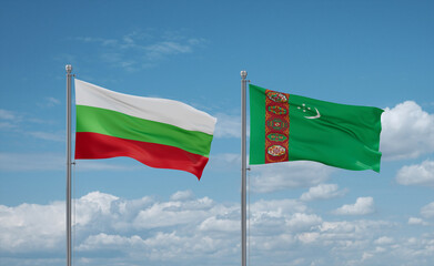 Turkmenistan and Bulgaria flags, country relationship concept