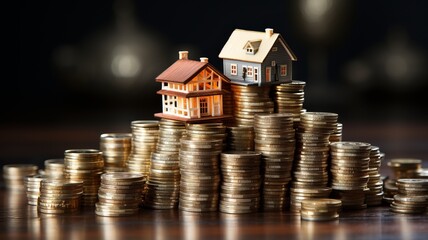 Financial Growth: Currency and coin for business investment and prosperity and saving for your home.