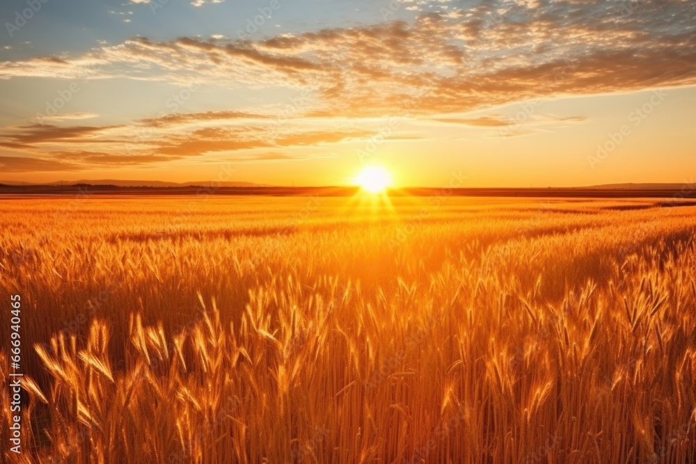 Poster orange sunlight falling over a wheat field