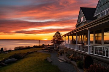 Obraz premium seaside bed and breakfast with sunset
