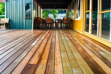 a shot of wooden decking outside the saloon