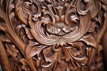 close-up of carving details on chair backrest