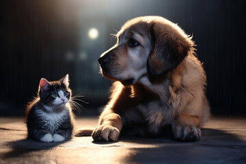 Perro y gatito amigos