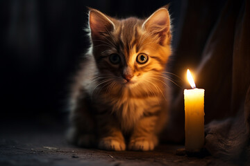 Gatito con luz de vela