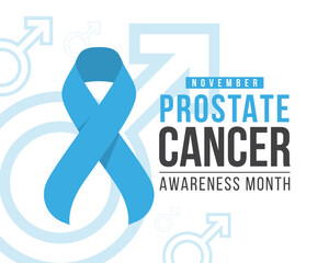 Prostate cancer awareness month - Text and Blue ribbon awareness sign on male symbol texture background vector design