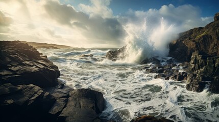 Obraz premium A dramatic coastal landscape with crashing waves