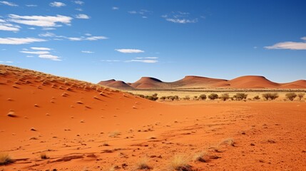 A desert landscape with red sand dunes
