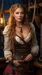 a young female pirate on a sailing ship
