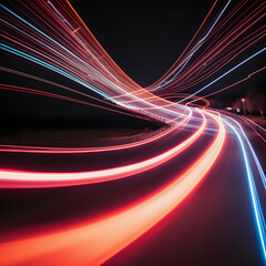long exposure colorful light painting photography, abstract background, curvy lines of vibrant neon...
