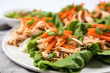 close-up of turkey lettuce wraps with shredded carrots