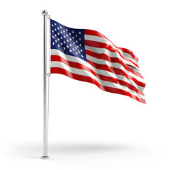 3d rendering of an American flag on a metallic pole isolated on white background
