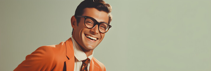studio portrait of happy man, 1960s fashion - obrazy, fototapety, plakaty