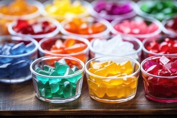 candy melts of various colors in different containers
