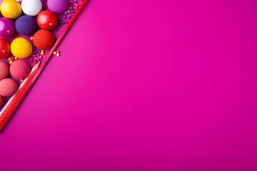 Back to school, school supplies magenta background